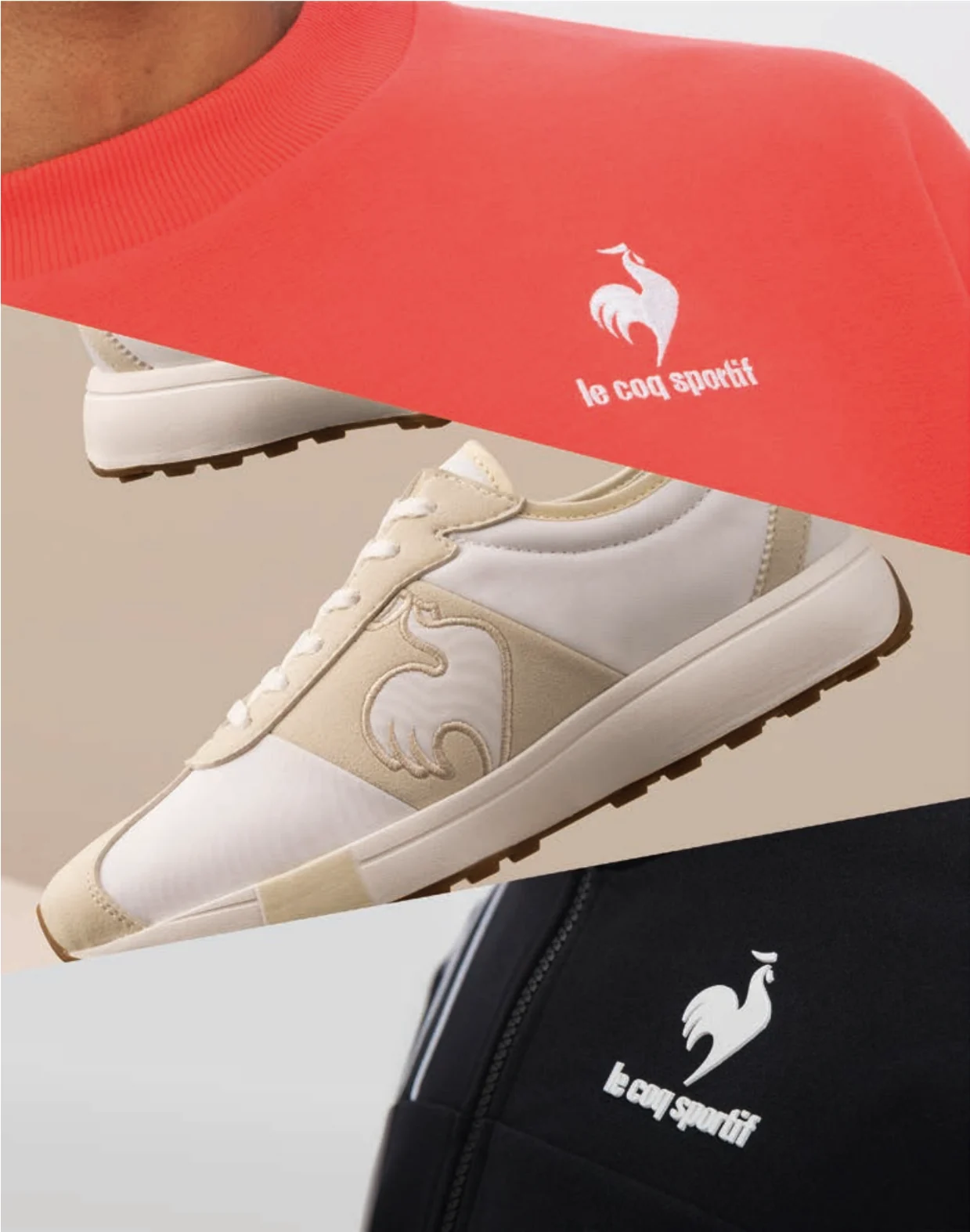 Le Coq Sportif 公雞標誌的服飾與休閒鞋履產品細節